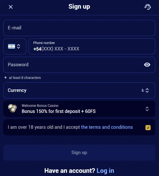 How to create an account using your phone at Spinay Casino